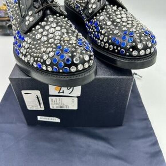 Men's Prada, black leather derby, shoes with studs and rhinestones size 11 I - Picture 11 of 12